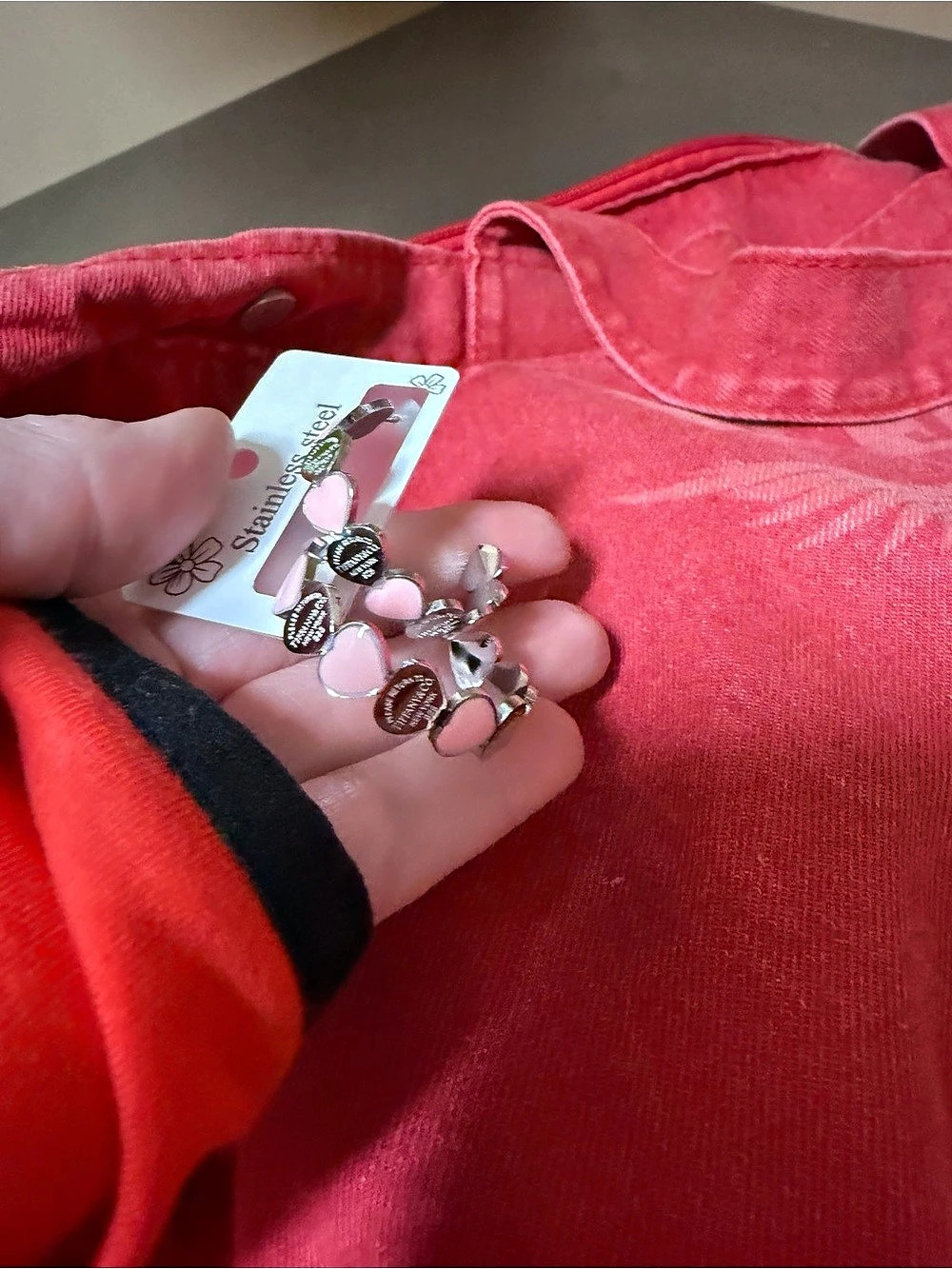 Pink & Silver Tone Charm Hoop Post Earrings NWT, Stainless